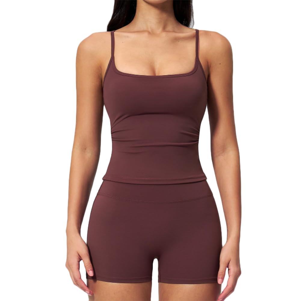 JPXJGT Breathable Yoga Vest & Hip Shorts 2-Piece Yoga Set Outdoor Fitness Sports Suit Sportwear(Size:S,Color:Deep red)
