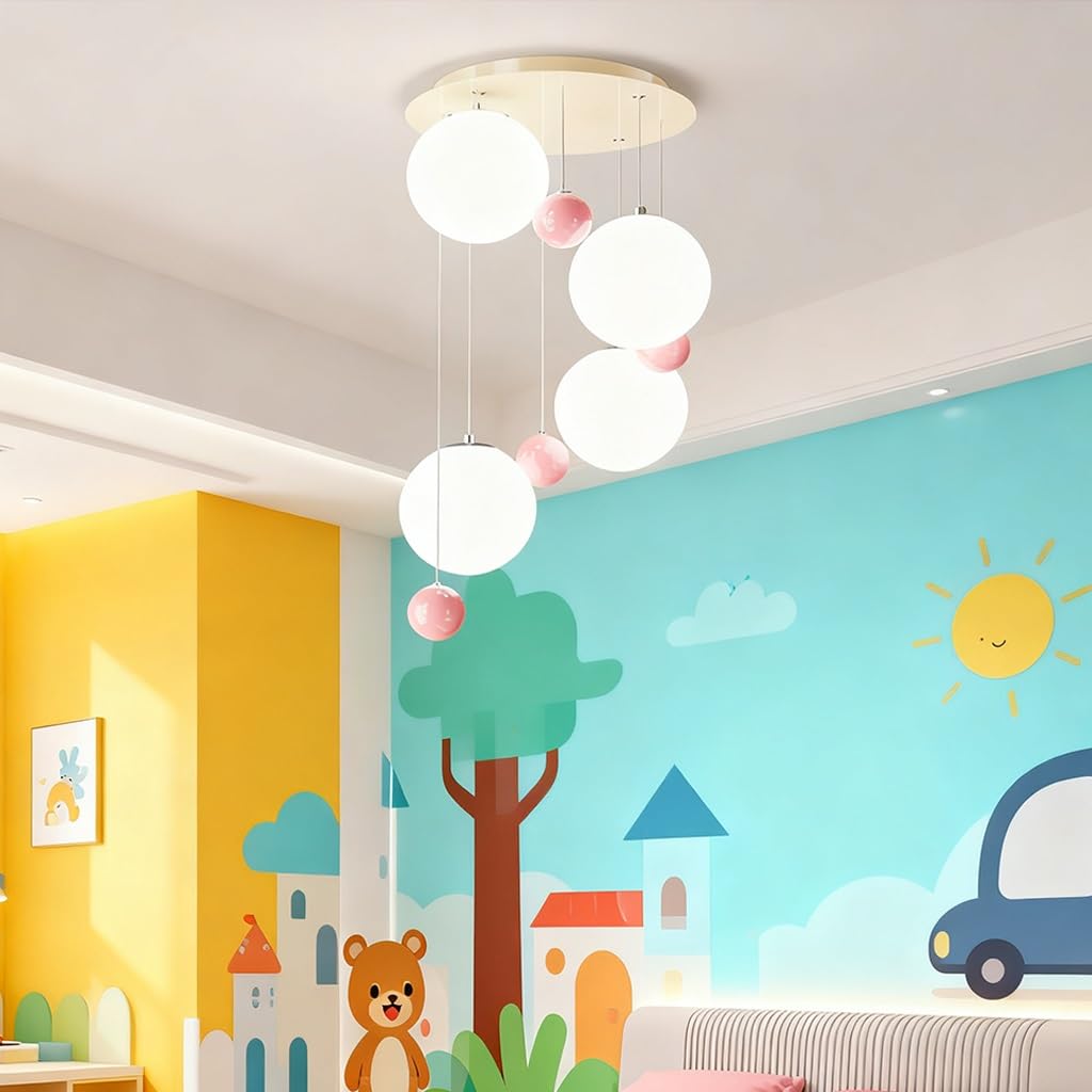 Lampa Wisząca LED Do Pokoju Dziecięcego Bilard Oświetlenie Sufitowe 40W Regulacją Jasności Wysokości Do Sypialni Dziecięcej Pokoju Dziecięcego Lampa Wisząca Nad Stołem Jadalnym(Pink)