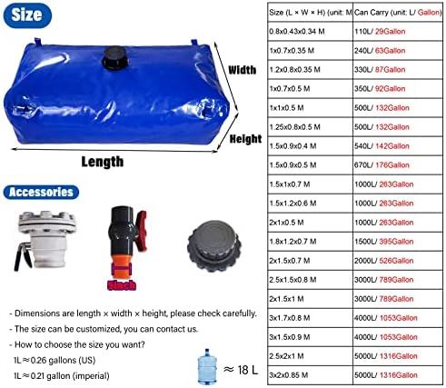 Portable Water Storage Bladder Tank - Large 30-400 Gallon Foldable Reservoir for Farm, Emergency Use, Drought-Resistant, Soft Water Container (0.8x0.43x0.34m/110L)