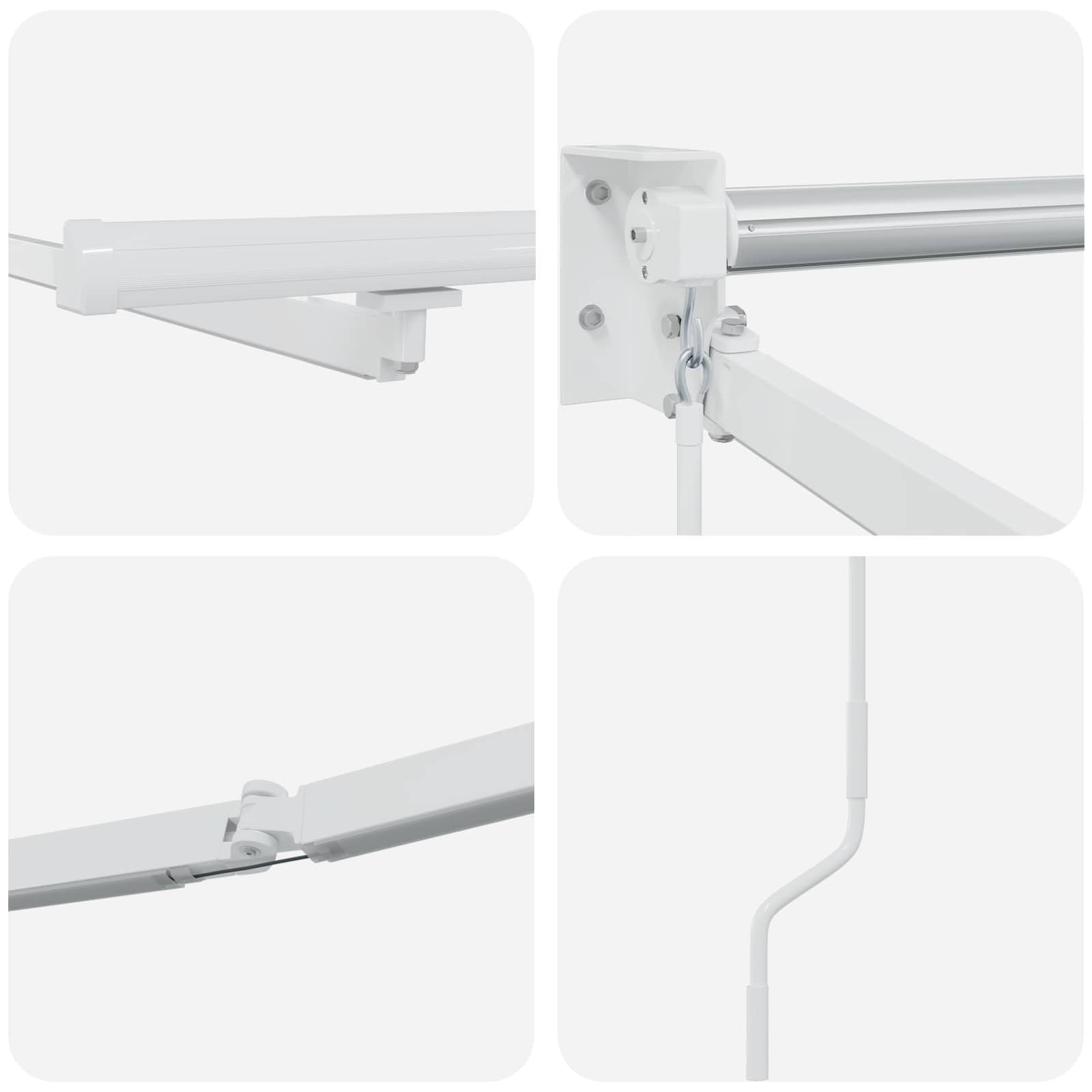 Telaio per tenda da sole in alluminio, bianco, 3 x 2,5 m, con manovella manuale e luci LED integrate, struttura solida per tettoia della terrazza, pannello solare incluso