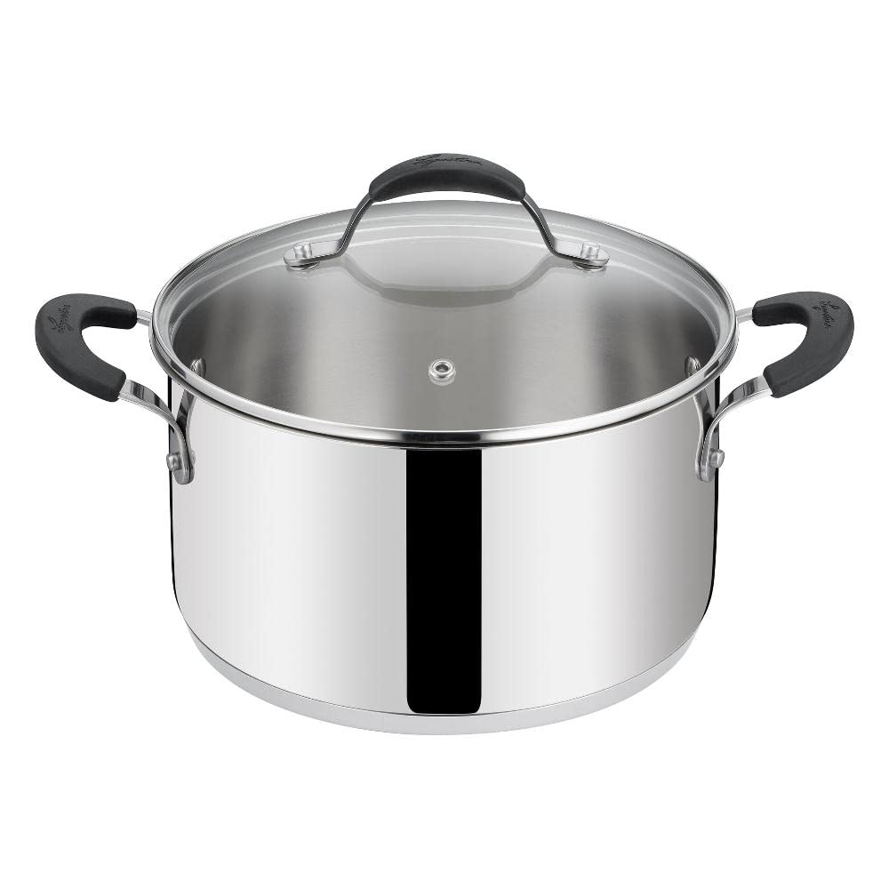 Lagostina Tempra Steel Casserole Bowl and Lid, Saucepan Diameter 26 cm in 18/10 Stainless Steel + Glass Lid, with Lagotherm Base and Silicone Handles