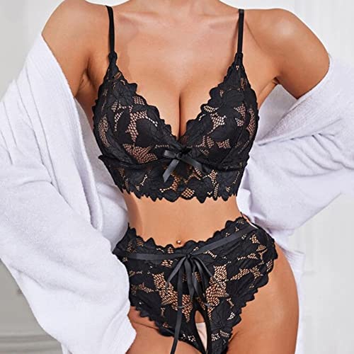 Lingerie feminina de renda, lingerie sexy, decote em V, cetim, seda, vestido de noite, Preto, M