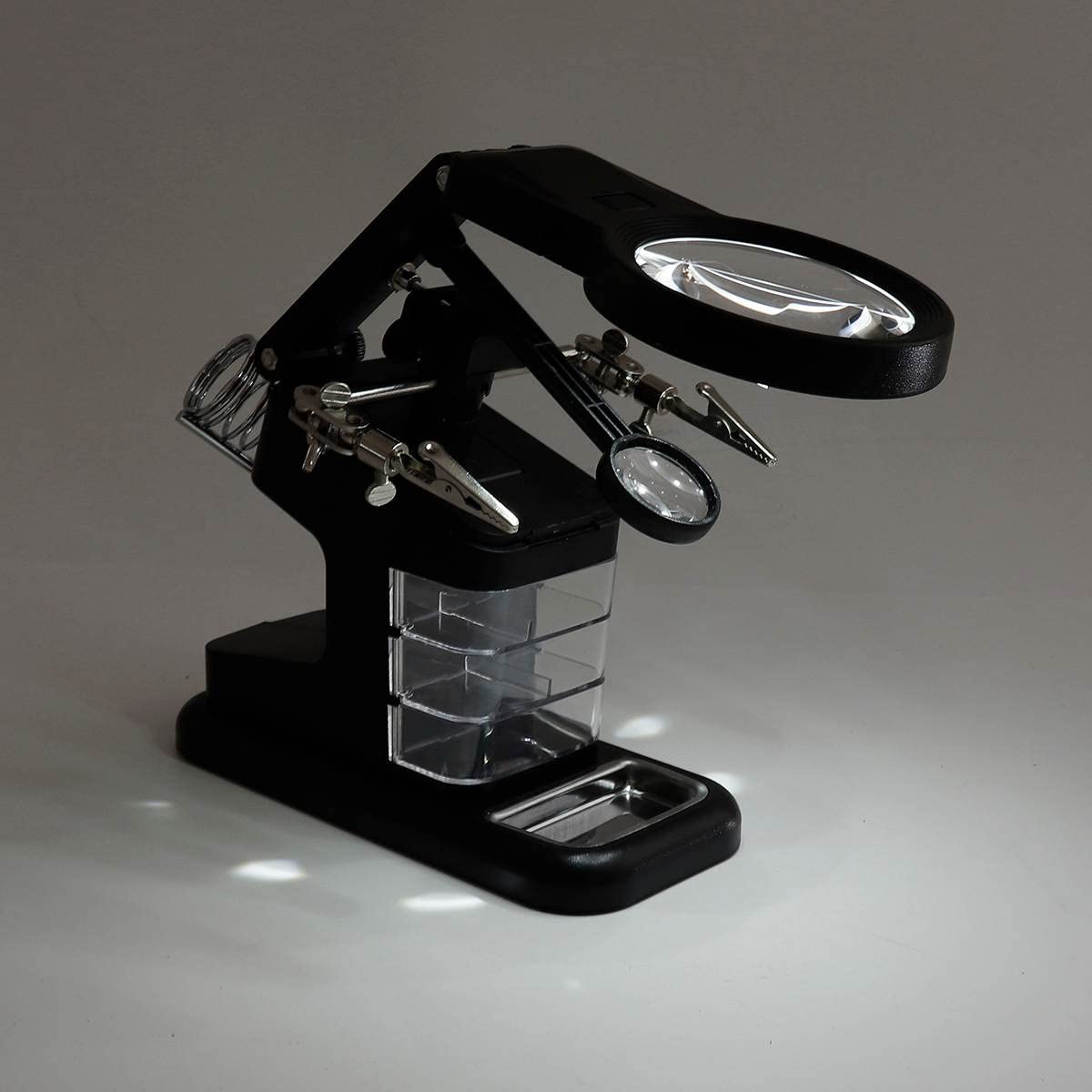 WALNUTS 3 ręczna lutownica wielofunkcyjny stojak narzędzie spawalnicze podświetlane szkło powiększające LED zacisk krokodylkowy uchwyt zaciskowy (Color : Silicone band black A)