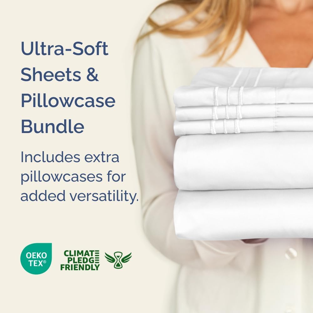 White 3-Piece Sheet Set & Pillowcase Bedding Bundle (Twin XL Size) - Complete Twin XL Sheet Set & 2 Pillowcases with Deep Pockets up to 16 inches - Hotel Luxury Quality - Soft, Breathable & Cooling