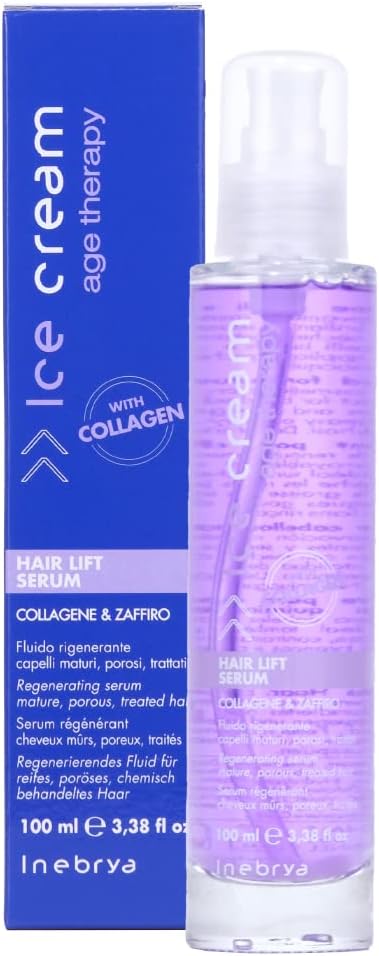 InebryaIce Cream Hair Lift Serum Collagene & Zaffiro Regenerating Serum Mature, Porous, Treated Hair with Collagen 3.38 Oz