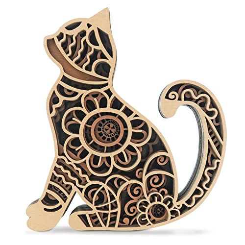 Figura decorativa de gato de madera multi-capa de 6.3 pulgadas