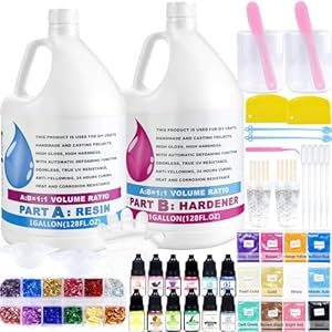 Epoxy Resin 2 Gallon Kit, Upgraded Crystal Clear Resin Epoxy Resin, Epoxy Resin Self-Leveling, Not Yellowing, No Bubbles, Table Top Epoxy Resin kit for Coatings, Wood, Resin Molds