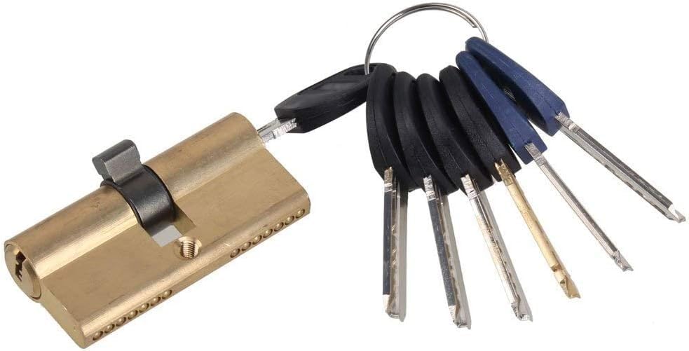 Serrure à Barillet de Porte Pouce tour Euro cylindre profilé baril de verrouillage en laiton, nickel satiné 85mm avec 8 touches