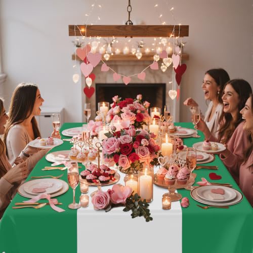 Image of Smiry Plastic Table Cloth Disposable 8 Pack, 54 x 108 Inch Rectangle Waterproof Tablecloth, Printed Gold Table Runner Style for Birthday Weeding, Party Decorations, Sturdy, White and Christmas Green