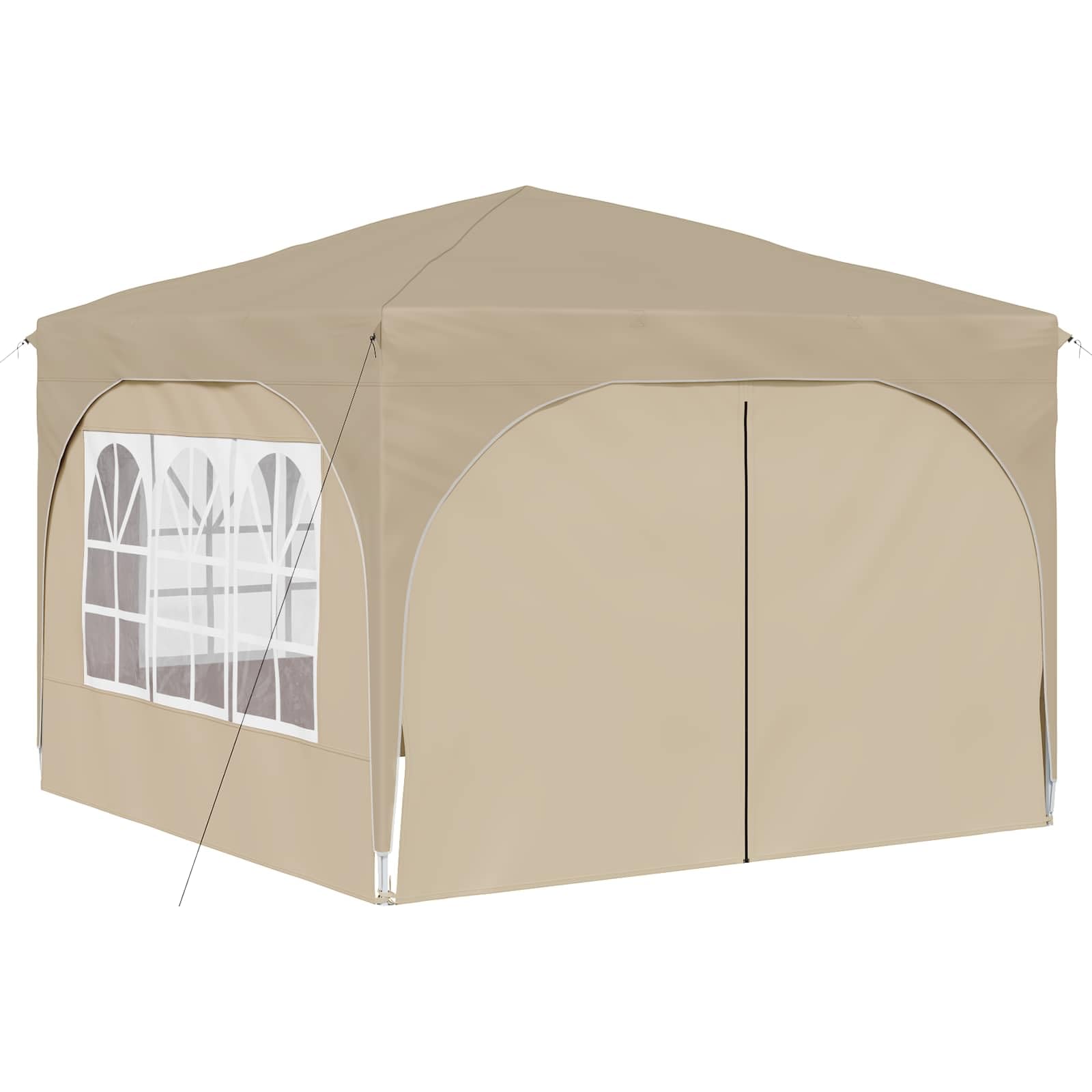 Składany namiot imprezowy 290 x 290 x 245 cm kremowy | Tkanina Oxford 210D, wodoodporna, regulowana wysokość 227-245 cm, stalowa rama, w zestawie torba i liny