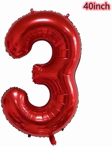 Miniatura 2 de Globo de corona roja número 3 de 40 pulgadas, globo gigante grande de película de aluminio número 3, globos de decoración de 3er cumpleaños,