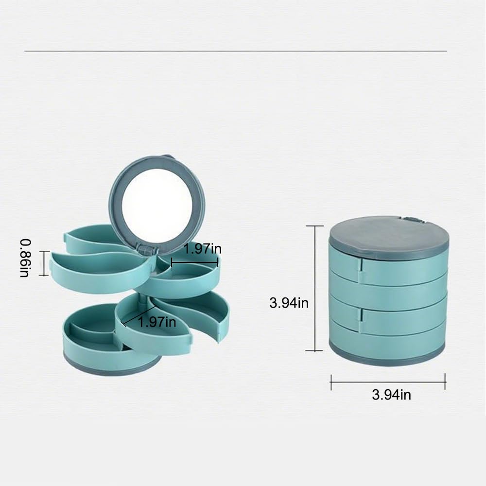 Photo 1 of Rotating Jewelry Box Large Capacity with Mirror, 4-Layer Rotating Jewelry Storage Box for Bracelets Rings Earrings, Gift for Women, Blue