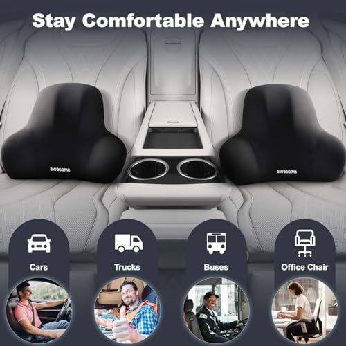 AIXIMA Lendenkissen Auto, Ergonomisches Lendenwirbelkissen Auto, Lordosenstütze Auto aus Memory Foam, für Autositze, BüRostuhl Komfortabel Atmungsaktiv, Abnehmbarer Abdeckung (Lendenkissen schwarz)
