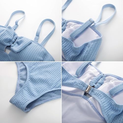 Maacie Umstandsbadeanzug Einteiliger Badeanzug Strapsdesign Mit Schleife Schleife vorne Hellblau L