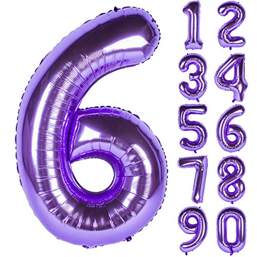 Image of 40 Inch Purple number Helium Foil Birthday Party Digit Balloons (Purple 6)