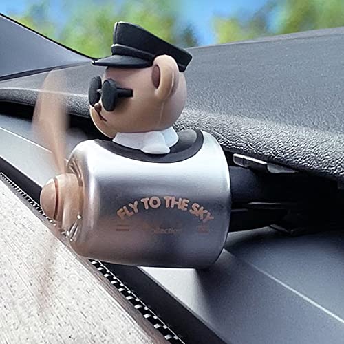 Image of 2 Pieces Car Air Fresheners, Cute Bear Pilot Car Diffuser, Propeller Air Outlet Vent Fresheners, Suitable for Automotive Interior Decoration (Red+Silver)
