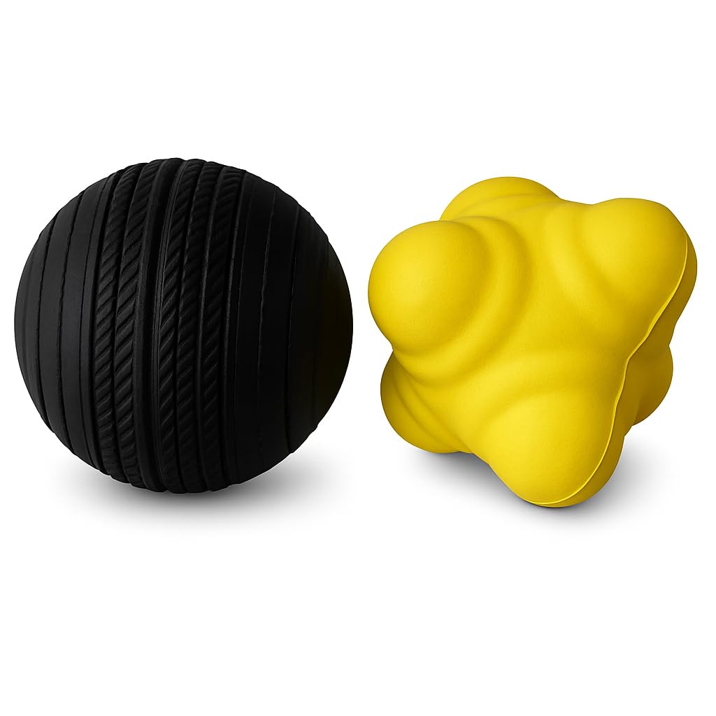 Nextage Cricket Training Combo: Rubber Ball And Reaction Ball Set - Enhance Your Cricket Skills,Black&Yellow