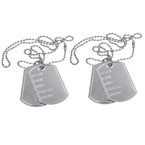 NAUZE 2 Pieces Dog Tag Pendant Necklace Dog Tag Army Jewellery Military Metal Necklaces for Halloween Fancy Dress Party Accessories