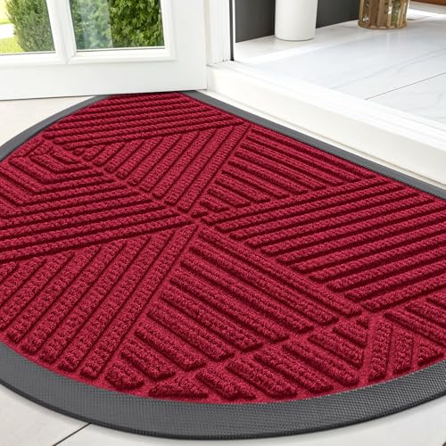 Image of Smiry Half Circle Front Door Mat Outside Entrance, Rubber Doormat, 47x32