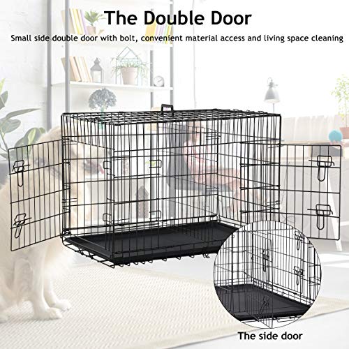 Best Home Product 48 Inch Cage Xxl Crates For Large Dogs Folding Dog Kennels And Metal Wire Crates Pet Animal Segregation Cage With Double-Door,Tray,Handle And Divider For Dog Training Indoor,Black #TOP3