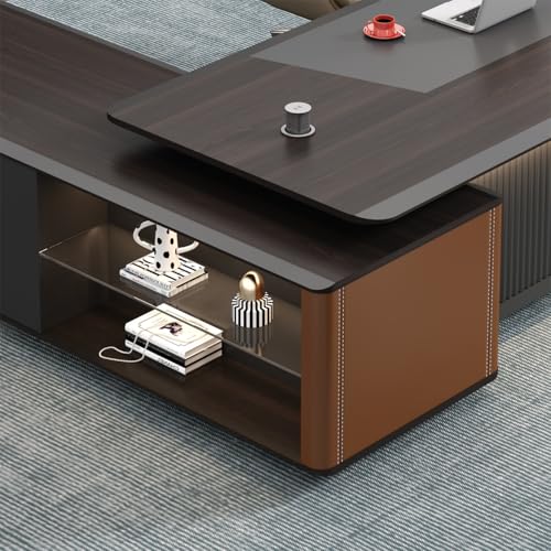 Image of Lakdi The Furniture Co Luxury Executive Director Table with Integrated Storage, Ribbed Front Panel, LED Accent Lighting and Premium Wood Finish - LDL-737