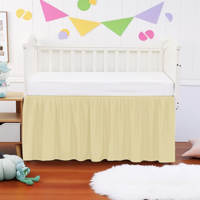 Image of Crib Ruffle Bed Skirt Microfiber Nursery Bedding Skirt for Baby Girls (28” x 52” x 14’’) Inch - Ivory Solid