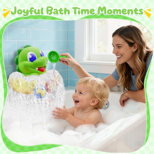 Dinosaur Baby Bath Toys for 1 2 3 Year Old Boys, Dino Bath Bubble Machine with Rainbow Lights & Water Scoop,Fun Toddler Toys Baby Shower Bathtub Toys Birthday Easter Gifts for Kids Age 1-3 Year Old