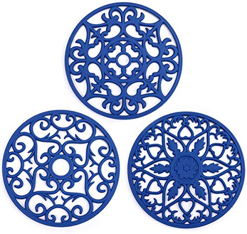 3 Set Silicone Trivet Mat,Hot Pot Holder Hot Plate to Protect Table, Insulated Flexible Durable Non Slip Coasters, Intricate Carved Silicone Mat,Heat Resistant Modern Kitchen Hot Pads,Table Pad
