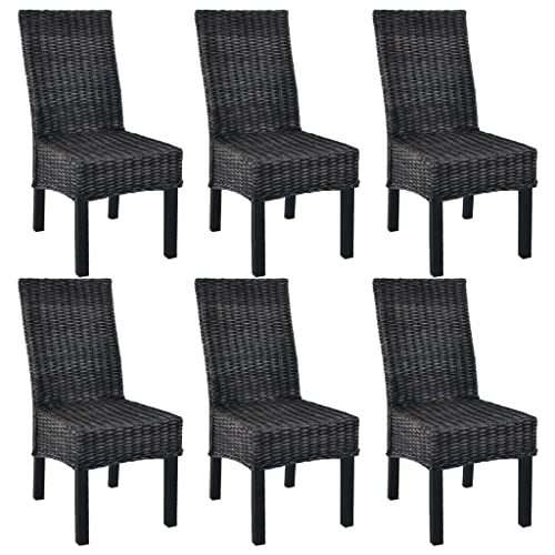 Zqqlvoo Modern High Back Dining Chairs, Comfortable Kitchen Chairs Living, Bedroom, Dining Room Side Chairs Set, Dining Chairs 6 Pcs Black Kubu Rattan And Mango Wood #TOP12