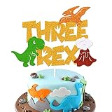 Dinosaur Three Rex Cake Topper 3rd Birthday Cake Decoration for Boy Girl Kids Bday Party Celebration