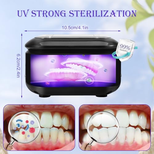 Ultraschallreinigungsgerät für Zahnersatz,43000Hz UV Ultraschallreiniger, 180ML Ultraschallreinigungsgerät Brille 2 Modi für Zahnprothesen, Aligner, Retainer, Mundschutz, Schmuck, Whitening Trays