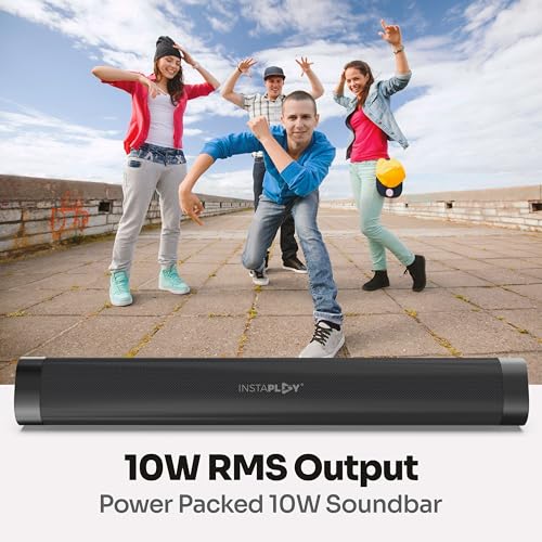 Image of INSTAPLAY STAGE300 Soundbar Speaker (Black) | Bluetooth Speakers | 10W Output /BT5.0 /USB /TF Card | C Type Fast Charging | Upto 8 Hours Playback | Powerful Bass Soundbar | Sound Bar for TV & Computer