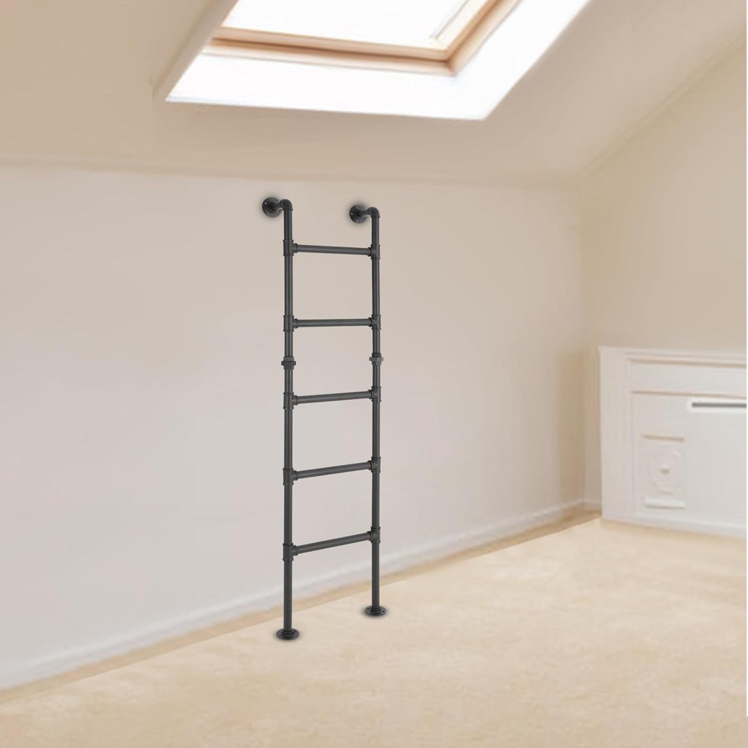 Bed Ladder 5-Step 170cm, Wall-Mounted Metal Step Ladder for Bunk Bed Loft, Wrought Iron Climbing Ladder with Rails, RV Attic Dormitory Bedroom, 67 Inch