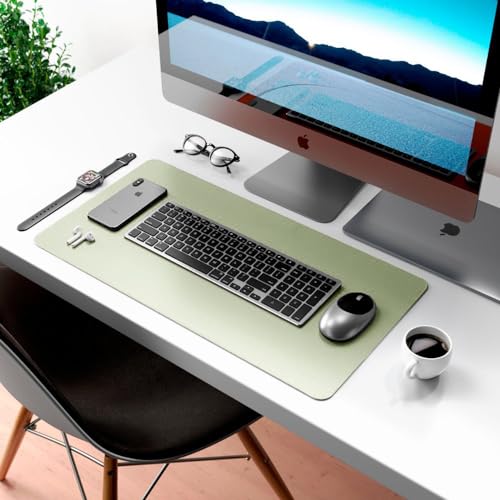 Image of Bellblock Large Extended Reversible Desk Mat /Mouse Pad /Gaming Pad for Office /Home| Vegan Leather | Anti-Skid, Slip-Resistant, Splash-Proof | Pink & Green | 60x30cm