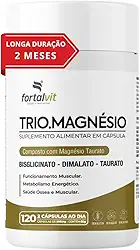 TRIO.MAGNÉSIO - Longa Duração: 2 Meses de Uso, Bisglicinato - Dimalato - Taurato, 260mg Alta Concentração,120 Cápsulas, Fortalvit