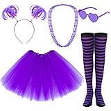 Women Tutu Costume Tutu Accessories Purple Tutu Dress Up Striped Sock Sunglasses Ponytail Headband Skirt Necklace Halloween Mardi Gras