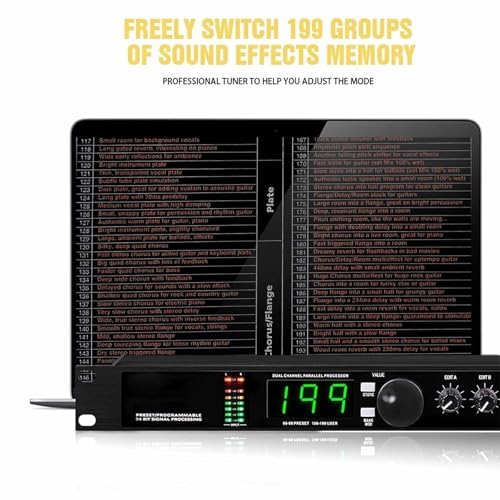 McbeAn Procesador de Audio Profesional Ecualizador, Procesador DSP Reverb Digital, 99 Programas Preestablecidos, 199 Efectos de Sonido, Multi-Efectos Reverb/Delay/Chorus, para Estudio de Grabación miniatura 5