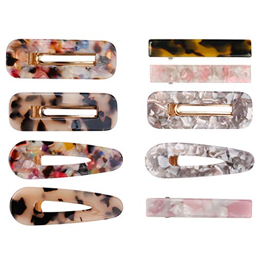 SuPoo 9 PCS Acrylic Resin Hair Clips Leopard Print Hair Barrettes Fashion Geometric Alligator Hair Clips Duckbill Clips for Women and Young Ladies Hair Accessories
