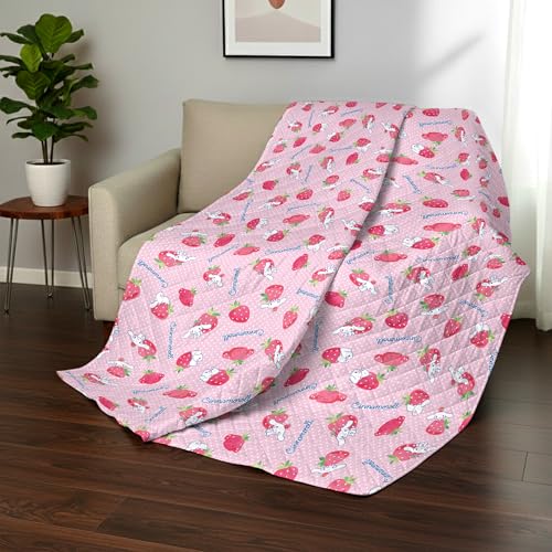 Image of Northwest Sanrio Cinnamoroll Reversible Quilted Throw, Kawaii Strawberry Polkadot Pattern, Comfy Throw for Anime Fans, Game Room, Chair or Couch, 60 x 80 Inches
