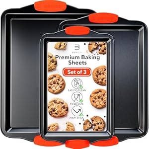 Premium Non-Stick Baking Sheets Set of 3 – Deluxe BPA Free, Easy to Clean Racks w/Silicone Handles – Bakeware Pans for Cooking Baking Roasting – Lets You Bake The Perfect Cookie or Pastry Every Time