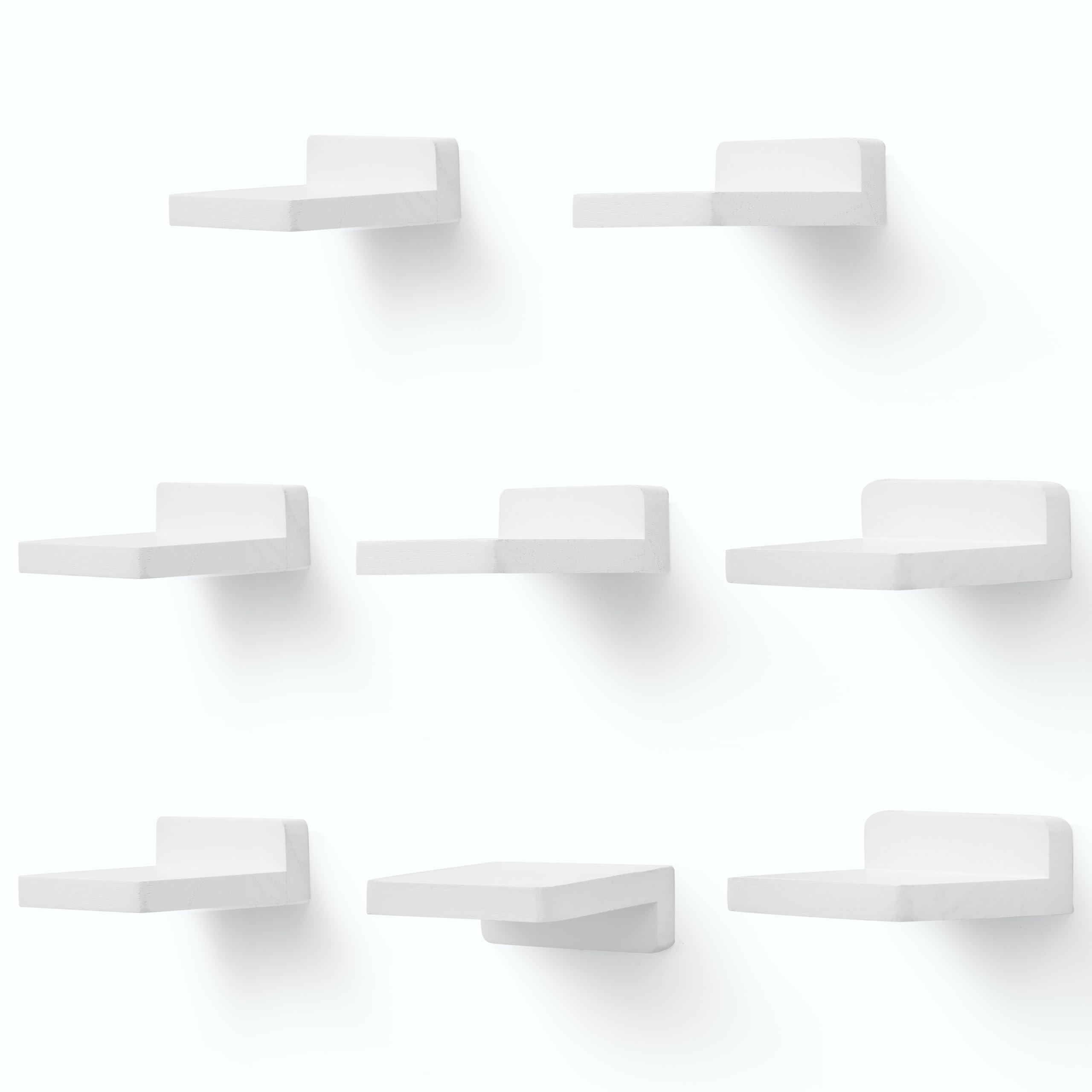 MIHORLIFE Small Floating Shelves, 10.2x10.2x4CM, Mini Wooden Wall Square Shelf, Hanging Shelf Decoration for Small Objects, Bedroom, Living Room, Set of 8(Rustic White)