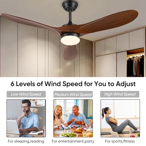 Baotree 52" Smart Low Profile Ceiling Fans with Lights and Remote, Flush Mount Ceiling Fan Control with WIFI/APP/Alexa/Google, Outdoor Indoor Walnut Ceiling Fan with Light for Bedroom Living Room by Baotree - Used condition - Image 5