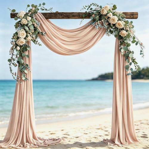 Image of Wedding Glitter Arch Draping Fabric Nude 1 Panel 29 inch x 6.5 Yards Sheer Backdrop Curtain Drapery for Summer Wedding Ceremony Birthday Party Indoor Ceiling Decor