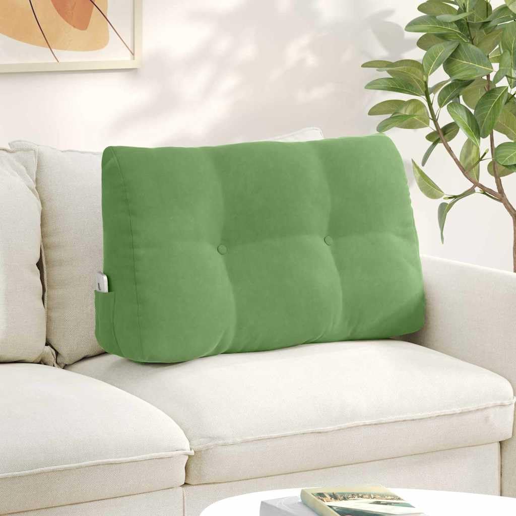 Cojín de terciopelo verde claro, 80 x 24 x 50 cm, cojín de terciopelo suave con relleno de poliéster, soporte ergonómico para la espalda con práctico bolsillo lateral y funda extraíble
