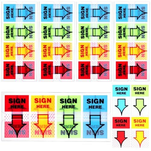 HJZHII 500 Pcs Sign Here Stickers, Adhesive Arrow Labels Stickers Sign Here Flags Colorful Arrow Tab for Documents Notebooks Office School Supplies (4 Colors)