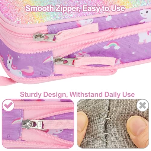 BrainyBees Pencil Case for Girls - Expandable Big Capacity Pencil Cases for Kids Special Pencil Pouch for Girls Large Storage Kids Pencil Bag for School (Glitter Purple Cute Unicorn) by BrainyBees - Image 4