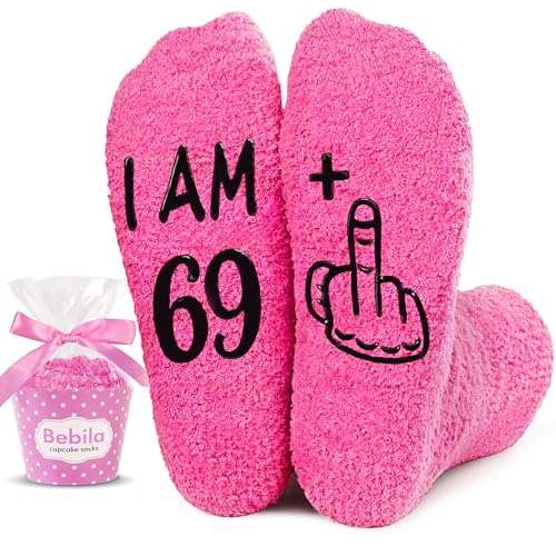 Bebila Birthday Gifts for Women Funny Socks for 30 40 50 60 70 Year Old Woman Birthday Gifts for Mom Sister Wife Friends (US, Alpha, One Size, Regular, Regular, I Am 70 Pink)