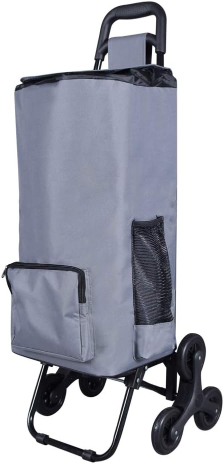 LOMOS Sturdy Collapsible Shopping Trolley with Stair-Climbing Function, in Grey, for Young and Old