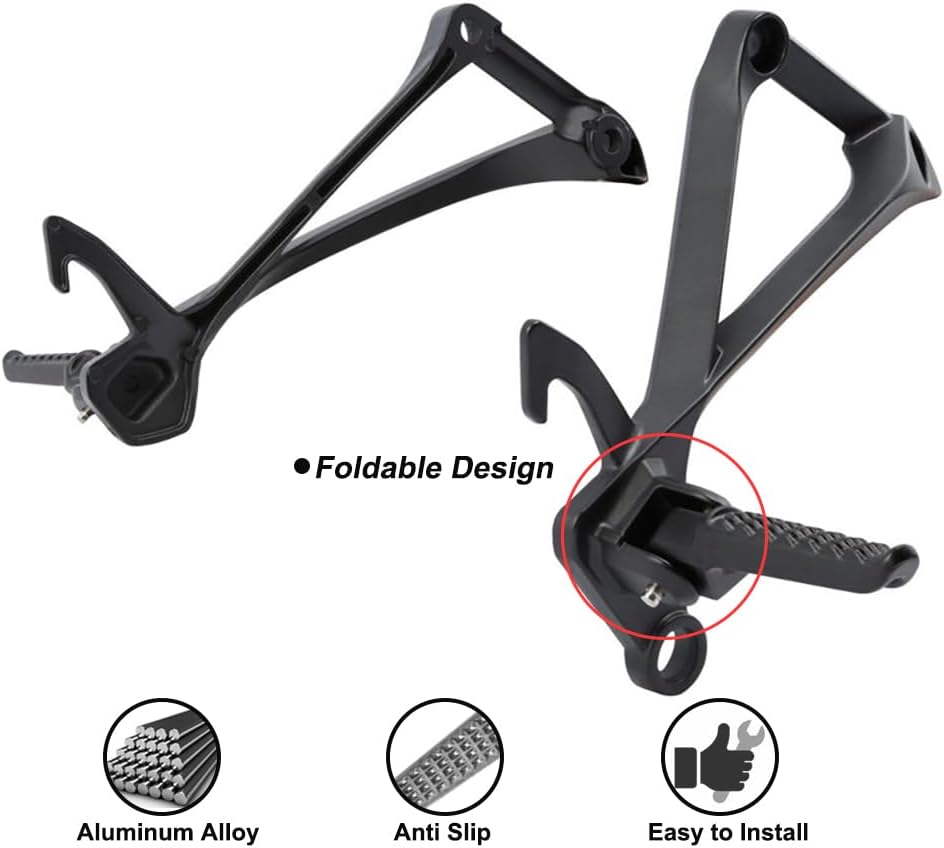 Motorcycle CNC Aluminum Passenger Foot Pegs Rear Footrests Foldable Brackets Set Compatible with Kawasaki ZX10R 2011-2024 (Black)