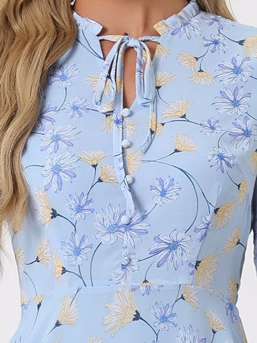 Image of Allegra K Women's Spring Dresses 2026 Tie V Neck Semi Sheer Long Sleeve Layered Tiered Chiffon Mini Floral Dress